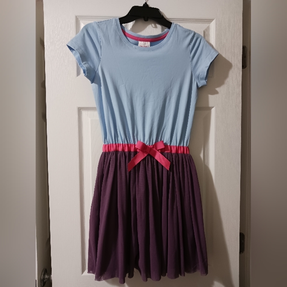 Hanna Andersson Girls Sz 12 Purple And Blue T Shirt Dress Mesh Tulle Skirt EUC